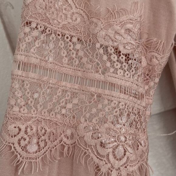 Xhilaration Womens Small Lace Sleeve Blush Pink Indie Romantic Fairy Grunge Top - Picture 5 of 7